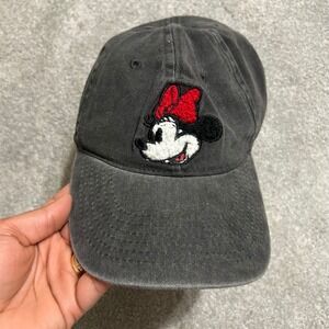 Disney Minnie Mouse Washed Black Cotton Baseball Cap Adjustable Hat New
